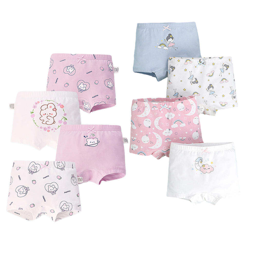 Godderr 4PCS Toddler Kids Girls Cotton Boxer Briefs 2-12 Years Baby Breathable Comfort Underwears Brief Soft Cartoon Briefs Shorts